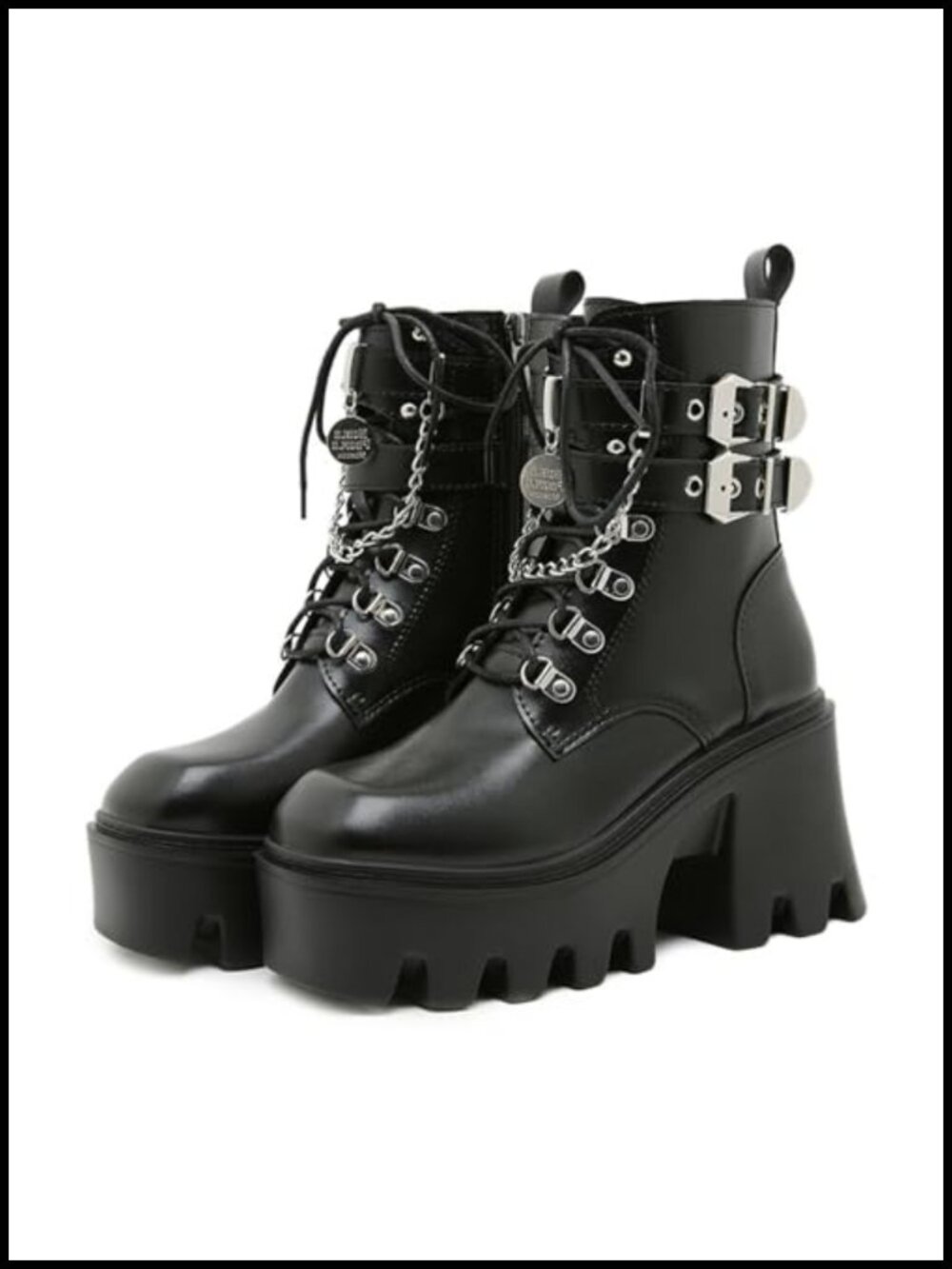 Faux Leather Round Toe Lace Up Platform Block Heel Gothic Ankle Boots